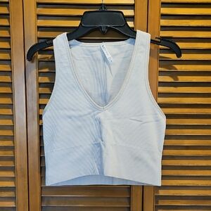 Athleta Cream Ribbed V-Neck Crop Tank